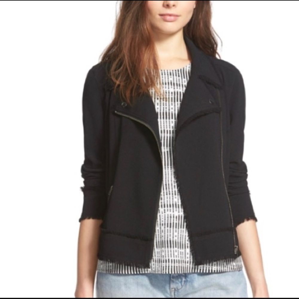 Leith Raw Edge Crepe Moto Jacket In Black Size XS